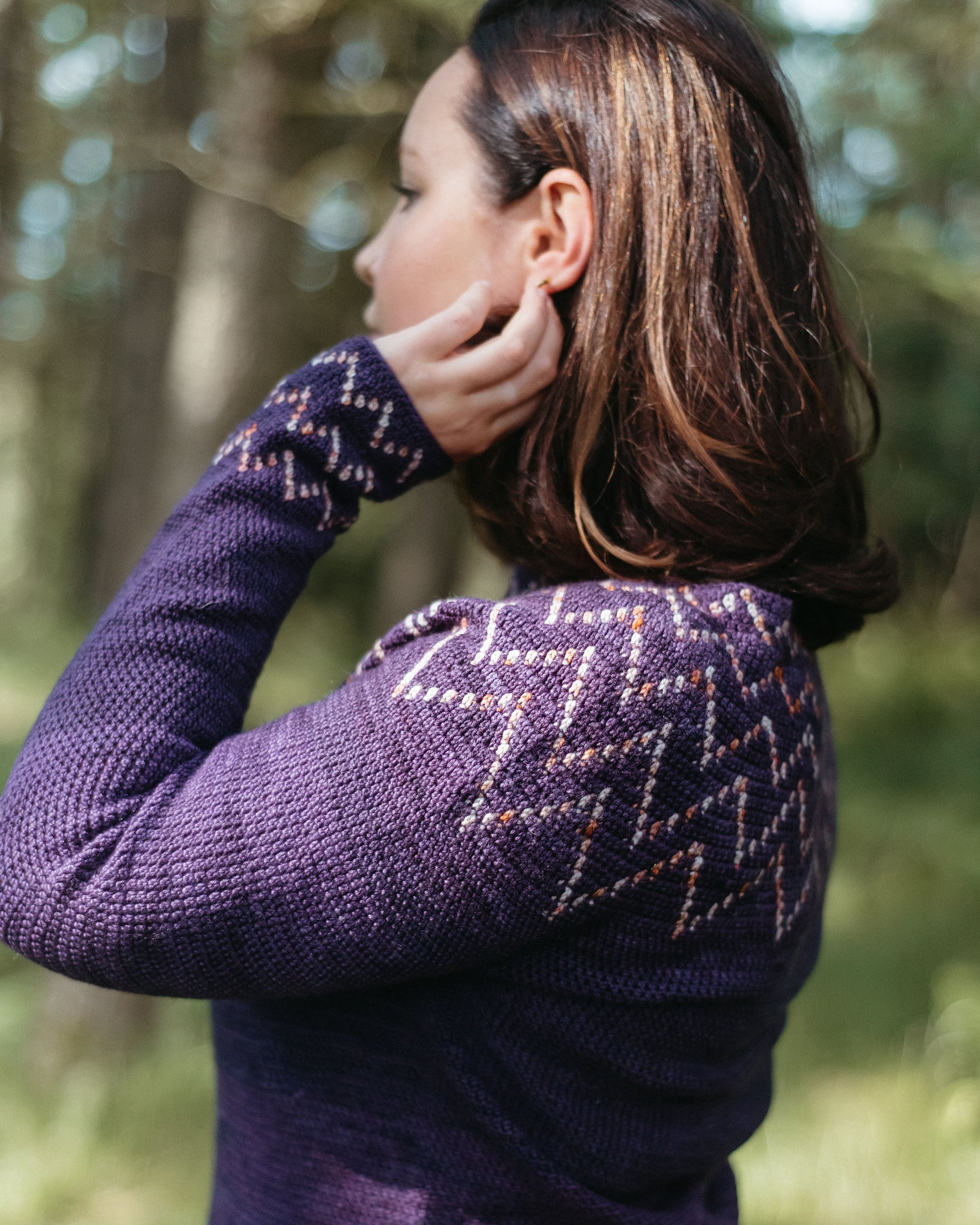 High Wire is a colourwork yoke sweater featuring a collar of zigzags on the yoke and cuffs.